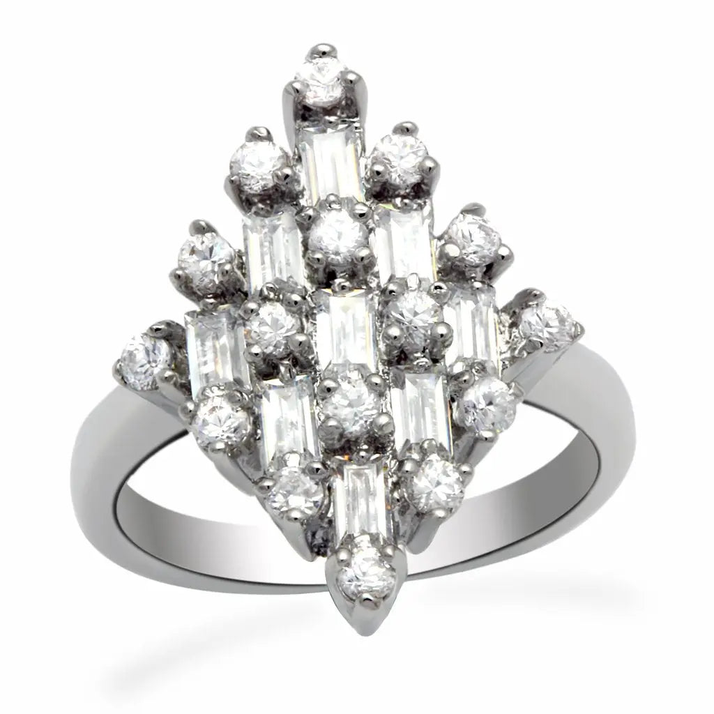 LO2061 - Rhodium Brass Ring with AAA Grade CZ in Clear - Image #1
