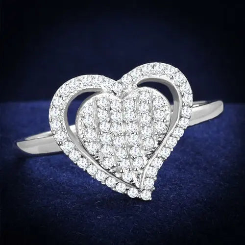 TS192 - Rhodium 925 Sterling Silver Ring with AAA Grade CZ in Clear - Image #7