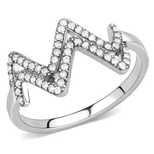 DA339 - No Plating Stainless Steel Ring with AAA Grade CZ in Clear - Image #7