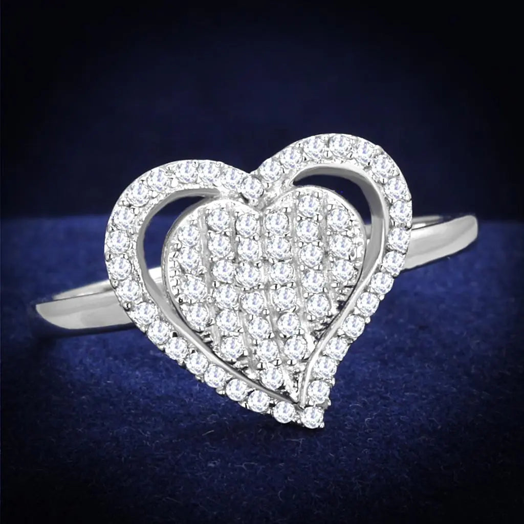 TS192 - Rhodium 925 Sterling Silver Ring with AAA Grade CZ in Clear - Image #1