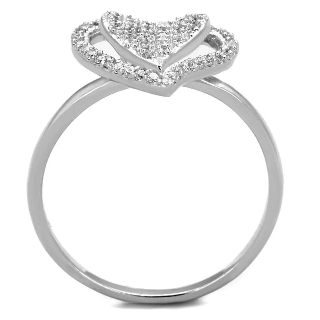 TS192 - Rhodium 925 Sterling Silver Ring with AAA Grade CZ in Clear - Image #3