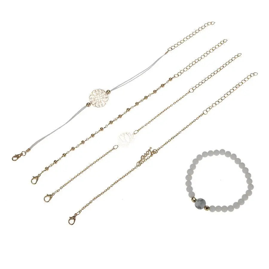 Arcoris White Marble Filigree Pendant & Love 5 Piece Bracelet Set - Image #6