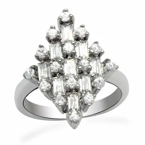 LO2061 - Rhodium Brass Ring with AAA Grade CZ in Clear - Image #3