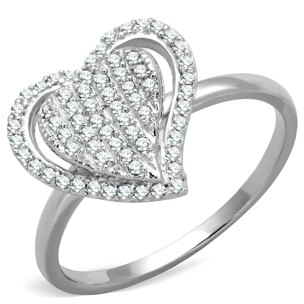 TS192 - Rhodium 925 Sterling Silver Ring with AAA Grade CZ in Clear - Image #5
