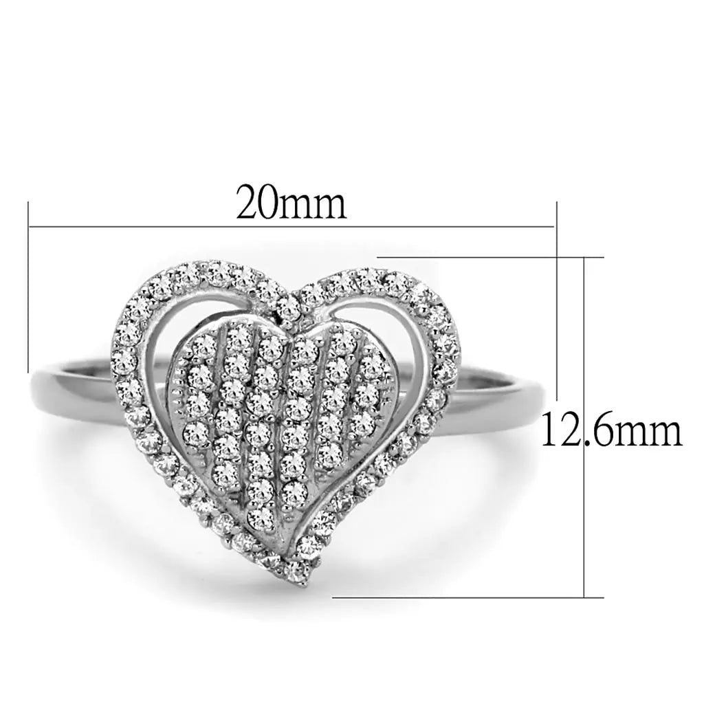 TS192 - Rhodium 925 Sterling Silver Ring with AAA Grade CZ in Clear - Image #2