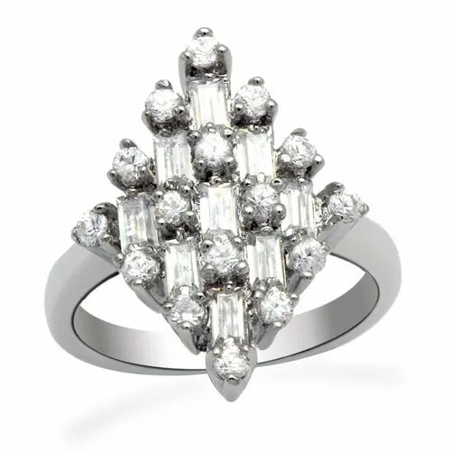 LO2061 - Rhodium Brass Ring with AAA Grade CZ in Clear - Image #4