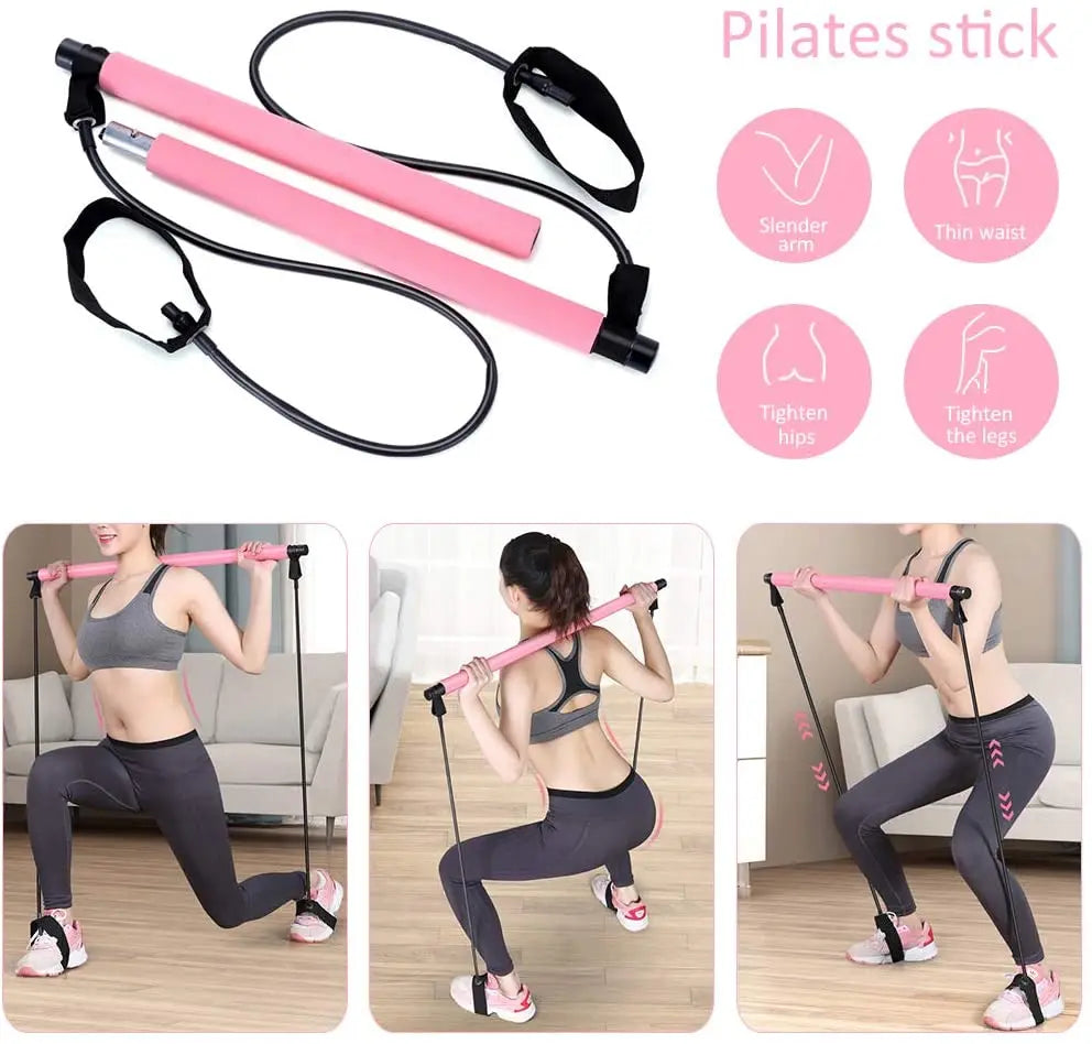 Adjustable Pilates Bar Kit Resistance Band Exercise Stick Toning Gym - Image #8