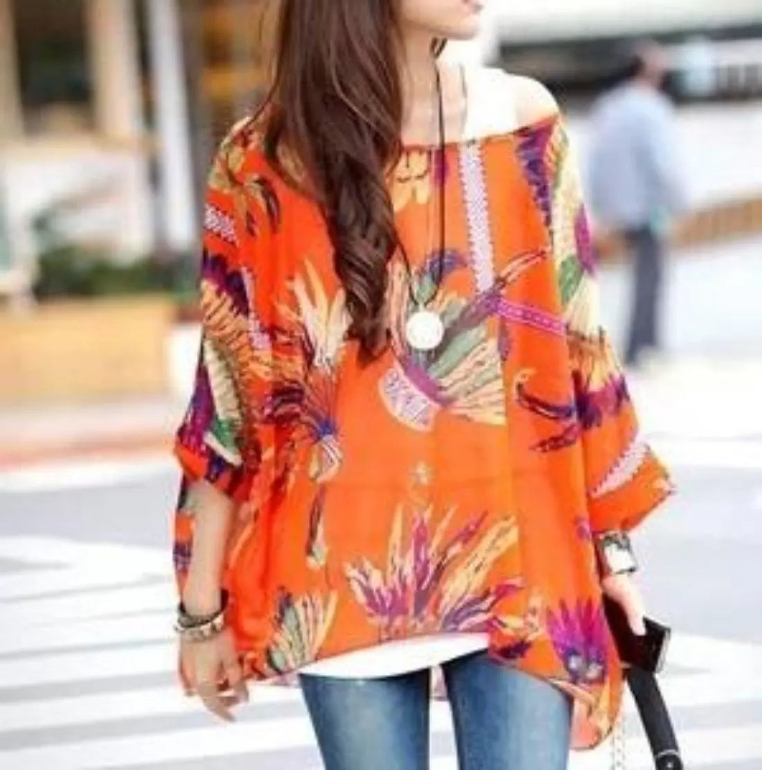 Womens Loose Fit Tropical Print Chiffon Tunic Top - Image #4