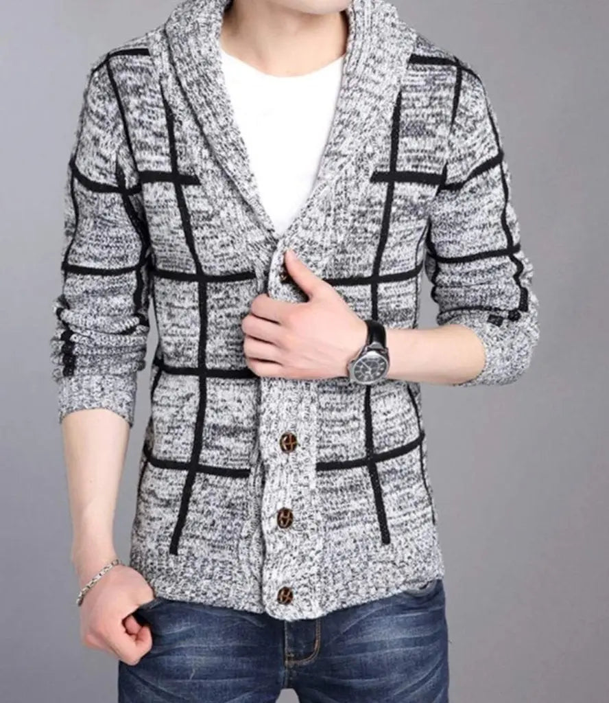 Mens Shawl Collar Gray Cardigan - Image #1