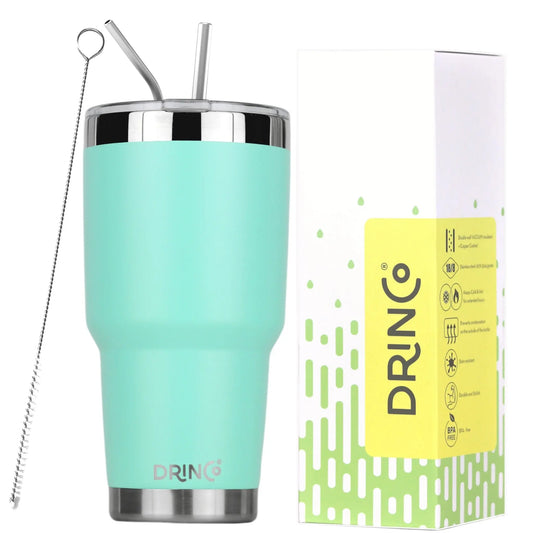 DRINCO® 30oz Insulated Tumbler Spill Proof Lid w/2 Straws (Teal) - Image #1