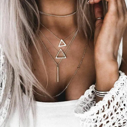 Double Triangle Multilayer Necklace - Image #1