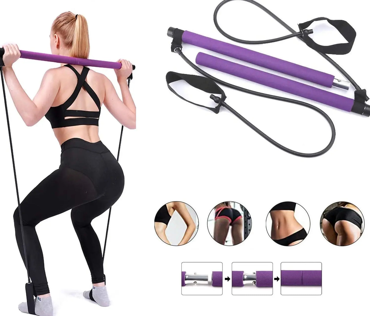 Adjustable Pilates Bar Kit Resistance Band Exercise Stick Toning Gym - Image #13