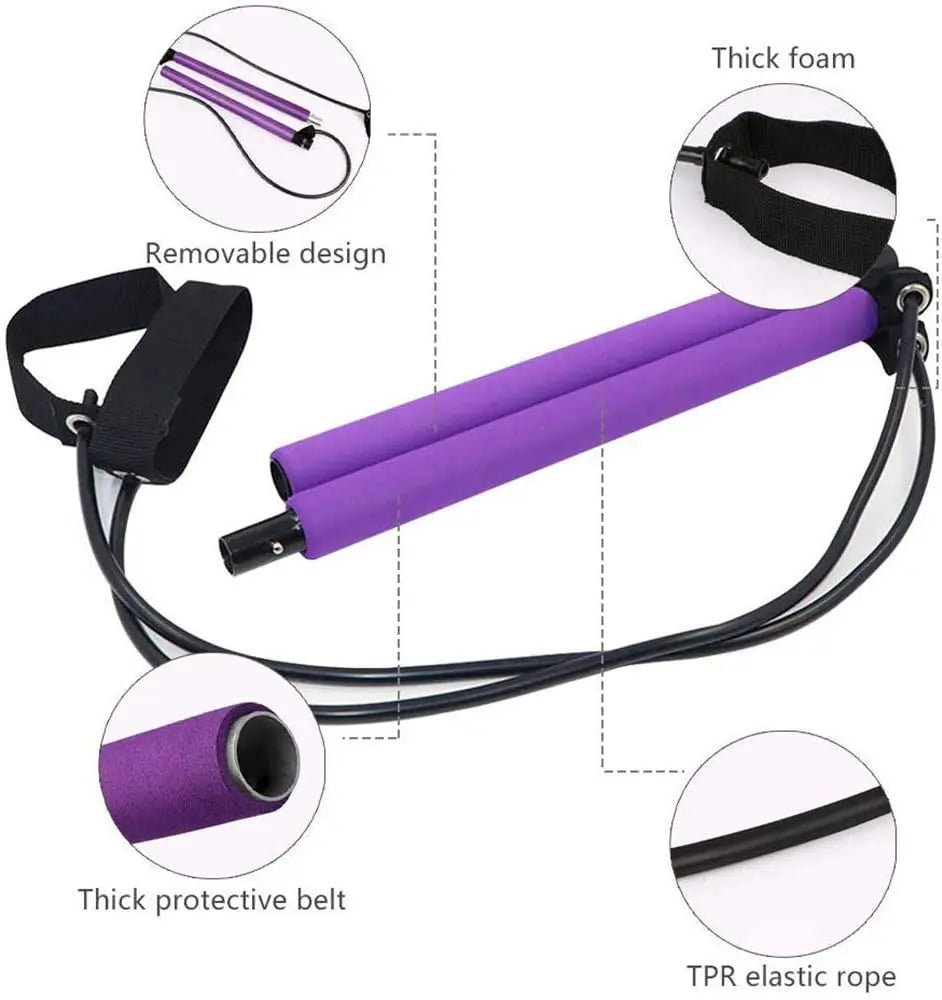 Adjustable Pilates Bar Kit Resistance Band Exercise Stick Toning Gym - Image #10