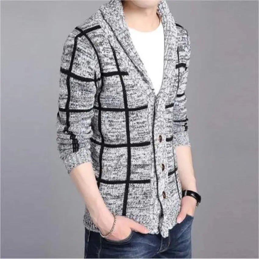 Mens Shawl Collar Gray Cardigan - Image #2