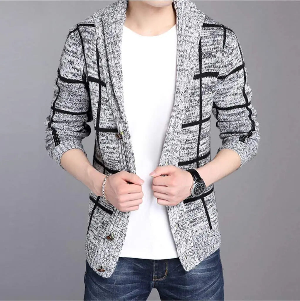 Mens Shawl Collar Gray Cardigan - Image #3