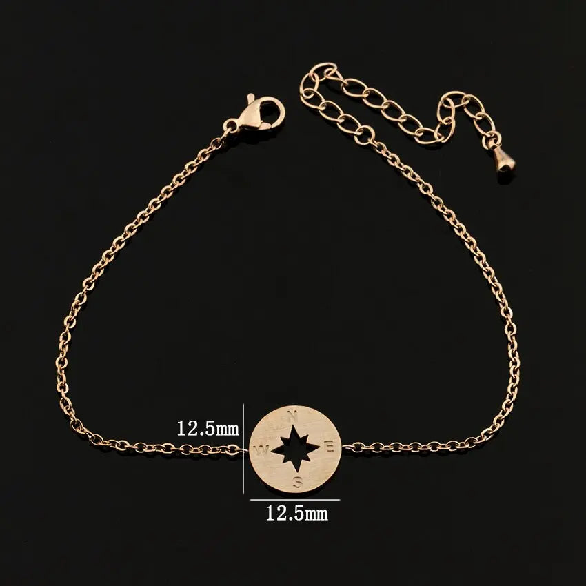 Gold Compass Bracelet Stainless Steel Dainty Disc - Image #3