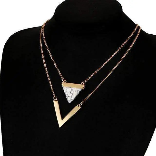 Marble Chevron Double Layer Necklace - Image #2