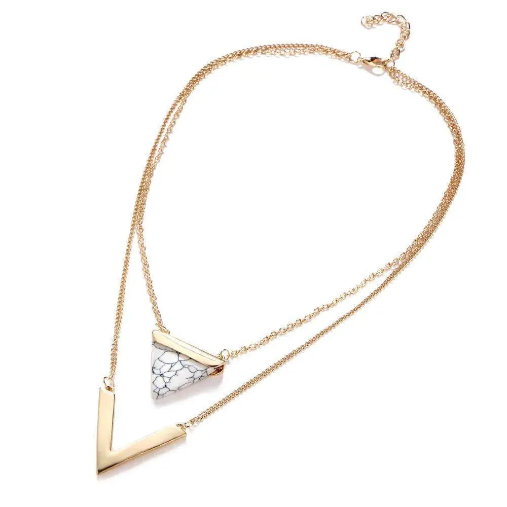 Marble Chevron Double Layer Necklace - Image #5