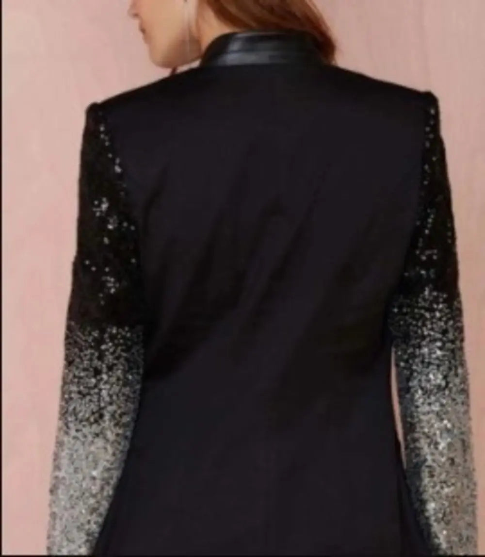 Womens Blazer with Sequins Sleeve - Image #3