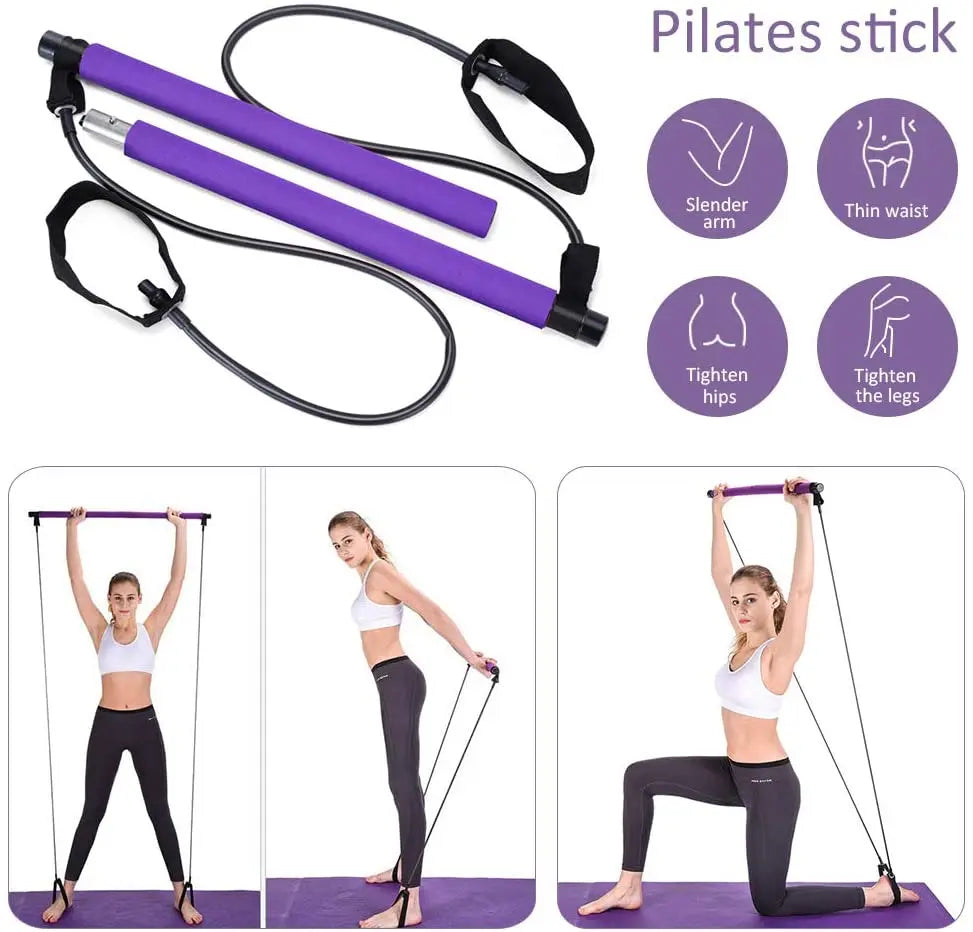 Adjustable Pilates Bar Kit Resistance Band Exercise Stick Toning Gym - Image #9