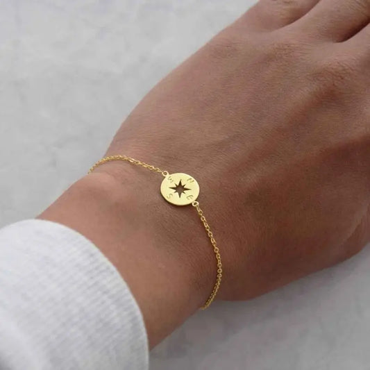 Gold Compass Bracelet Stainless Steel Dainty Disc - Image #1