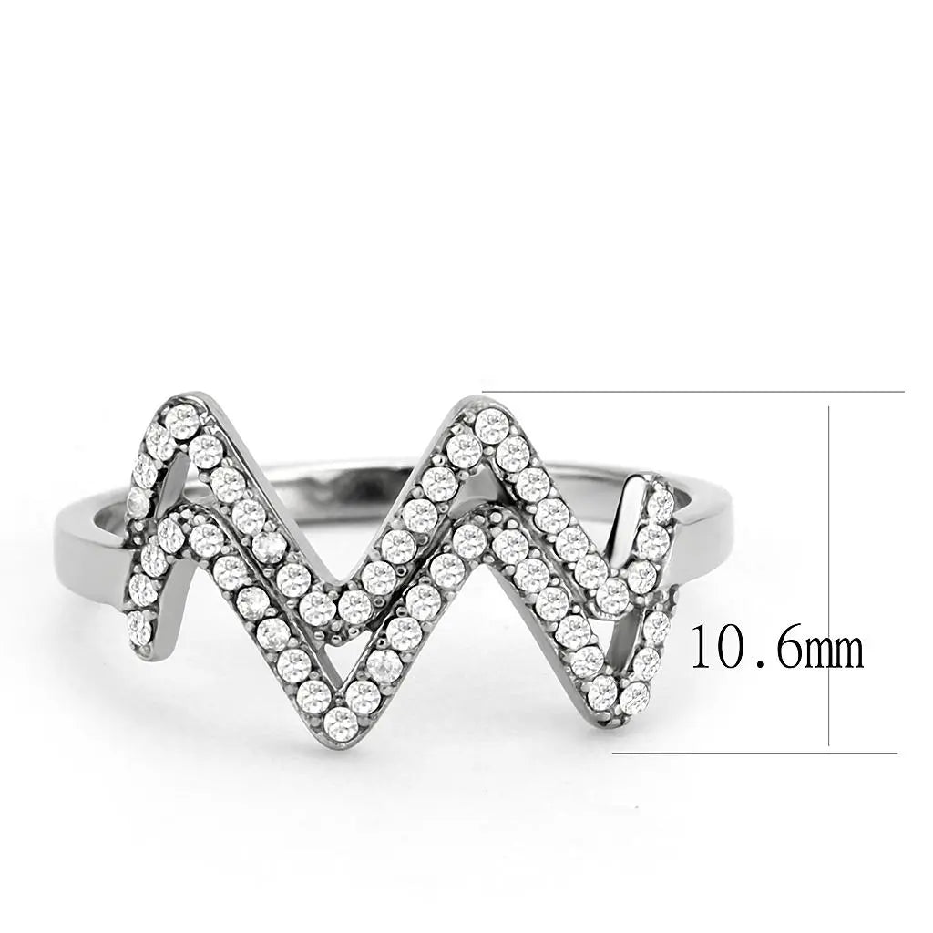DA339 - No Plating Stainless Steel Ring with AAA Grade CZ  in Clear - Image #2