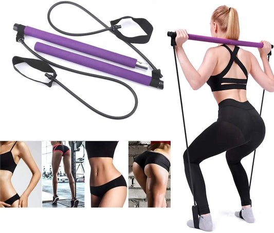 Adjustable Pilates Bar Kit Resistance Band Exercise Stick Toning Gym - Image #1