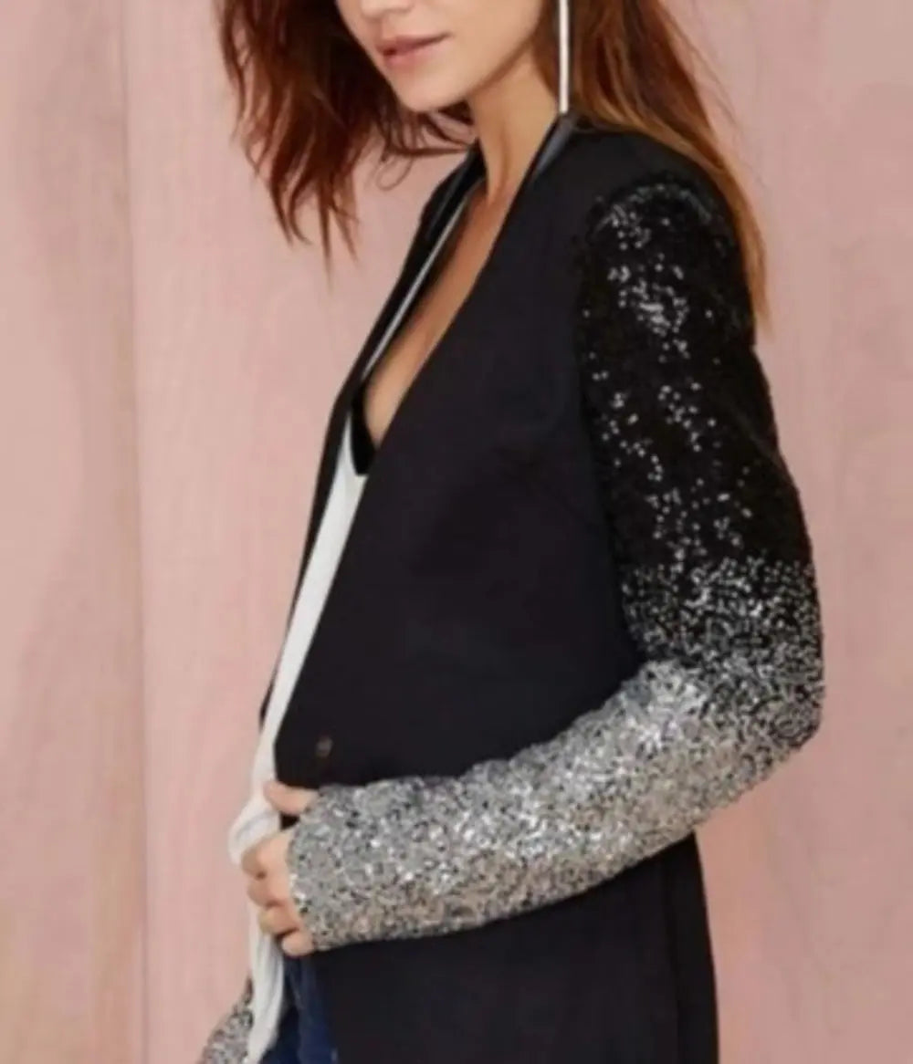 Womens Blazer with Sequins Sleeve - Image #2