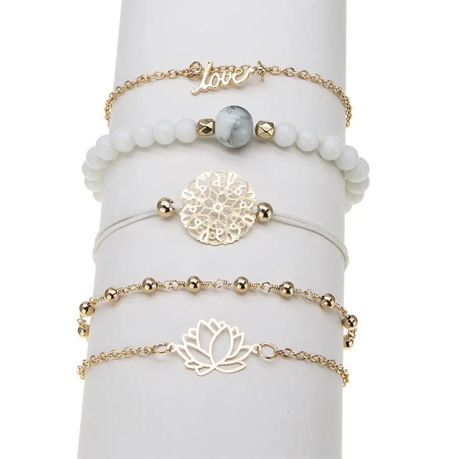 Arcoris White Marble Filigree Pendant & Love 5 Piece Bracelet Set - Image #2