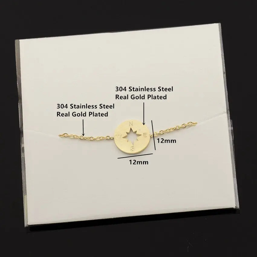 Gold Compass Bracelet Stainless Steel Dainty Disc - Image #2