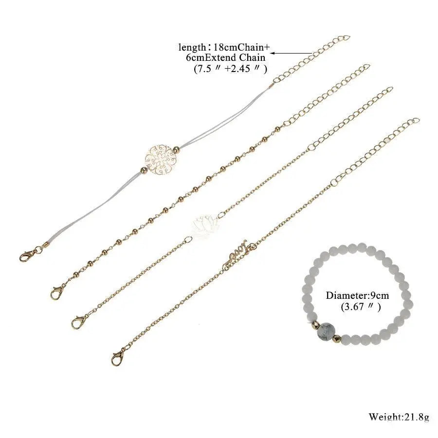 Arcoris White Marble Filigree Pendant & Love 5 Piece Bracelet Set - Image #5