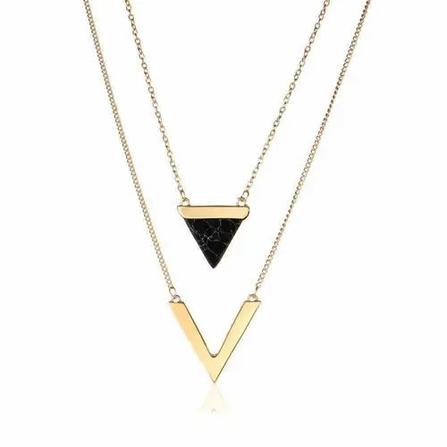 Marble Chevron Double Layer Necklace - Image #7