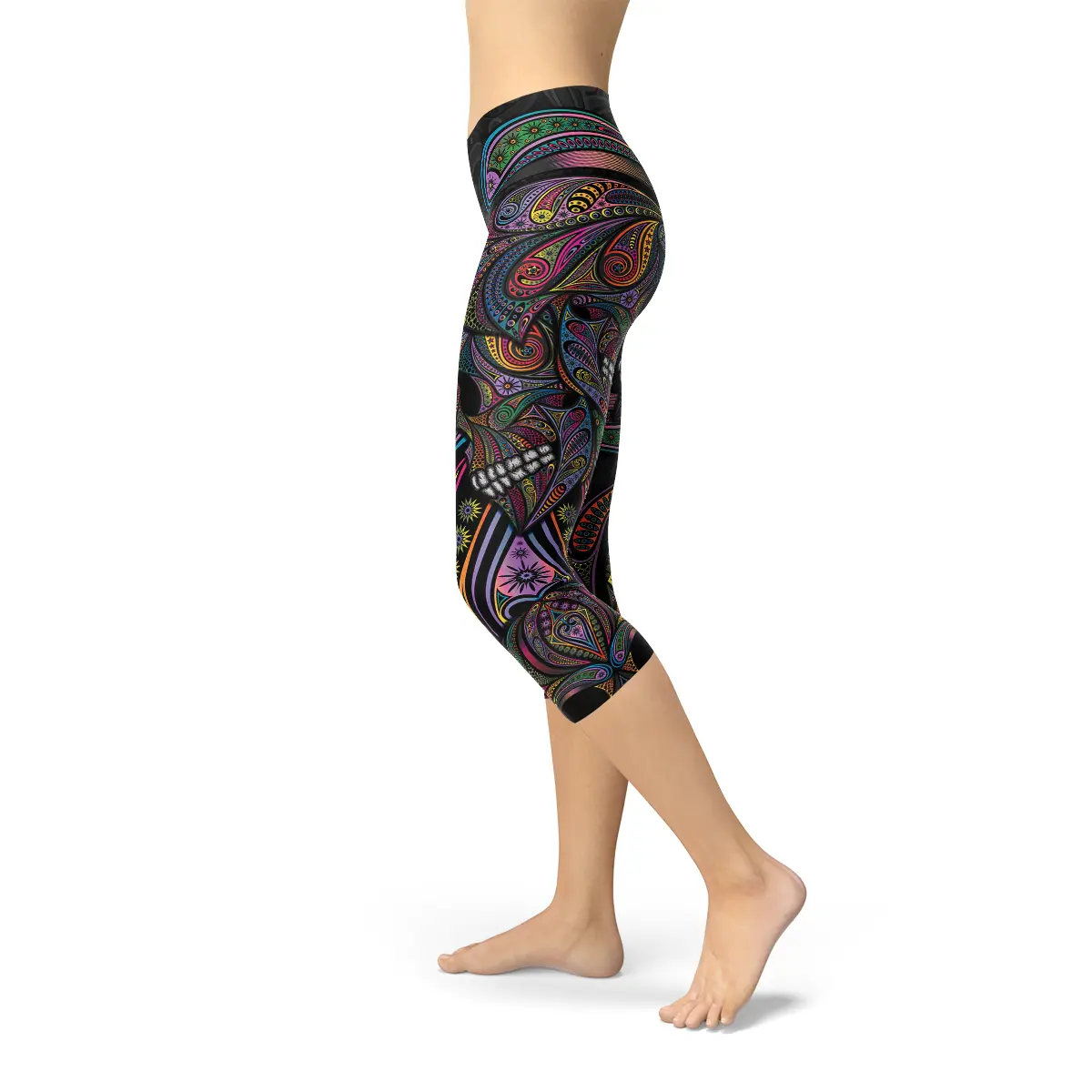 Womens Sugar Skull Capri Leggings - Image #5