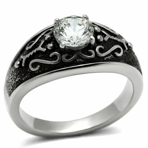 TK373 - High polished (no plating) Stainless Steel Ring with AAA Grade - Image #6