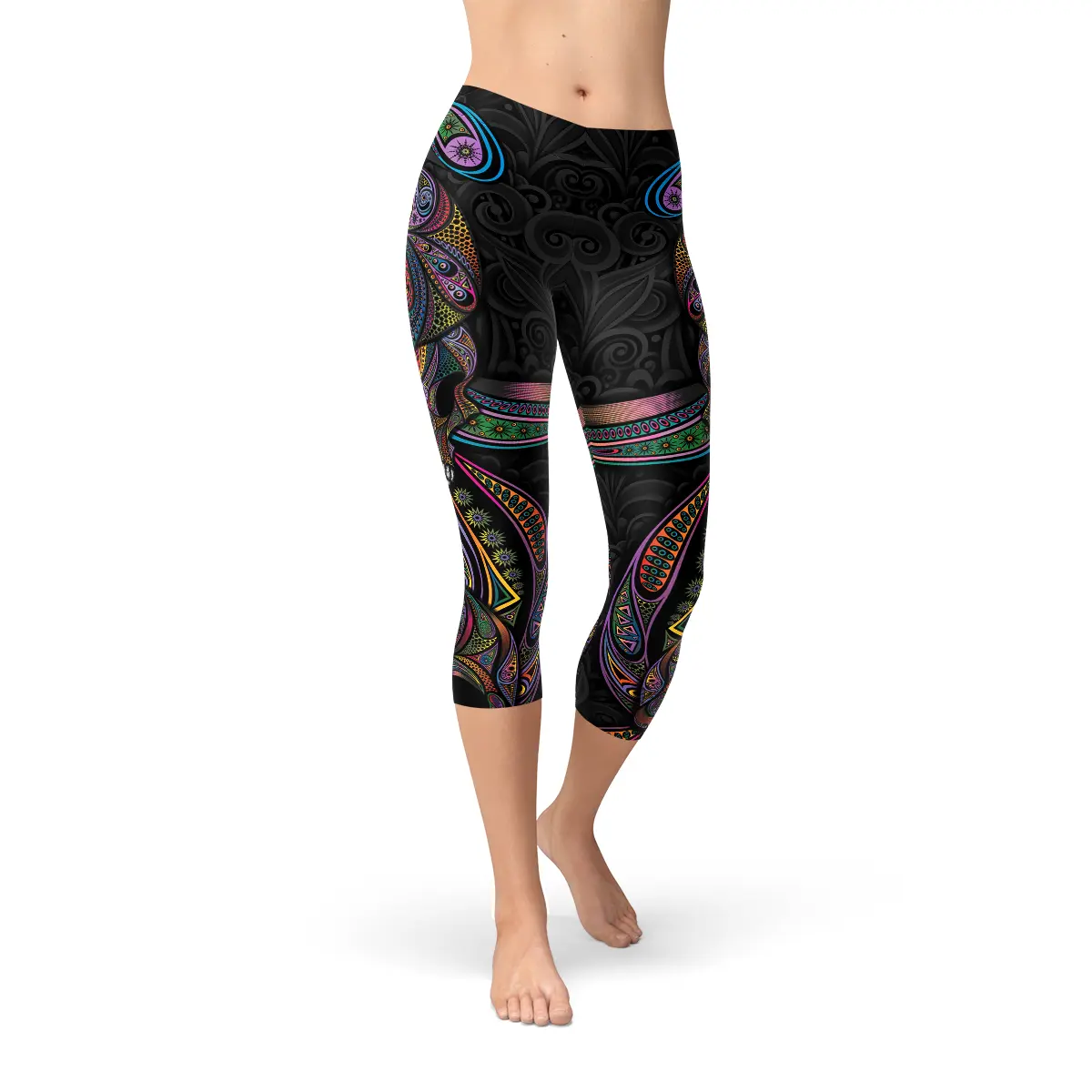 Womens Sugar Skull Capri Leggings - Image #1