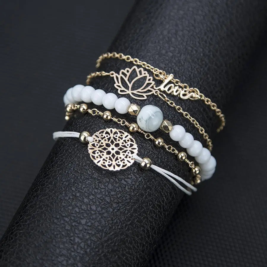 Arcoris White Marble Filigree Pendant & Love 5 Piece Bracelet Set - Image #3