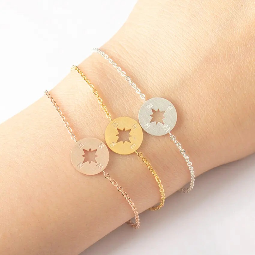 Gold Compass Bracelet Stainless Steel Dainty Disc - Image #5