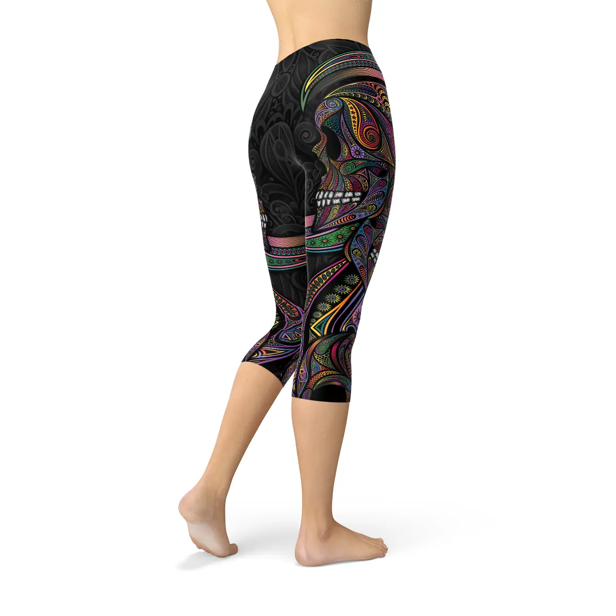 Womens Sugar Skull Capri Leggings - Image #3