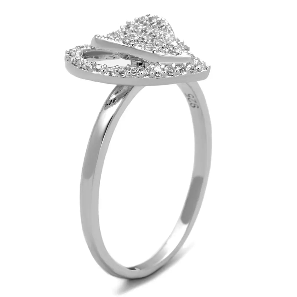 TS192 - Rhodium 925 Sterling Silver Ring with AAA Grade CZ  in Clear - Image #4